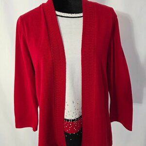 Alfred Dunner 2pcs in one Red & White Beads Women's Sweater Size XL/P    T611